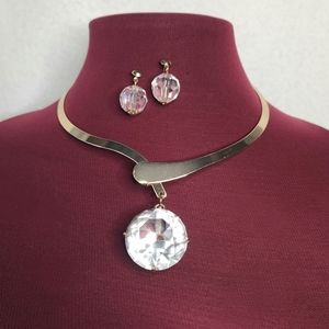 Elizabeth Glass Stone Pendant Necklace & Earring Set Timeless Elegant Jewelry